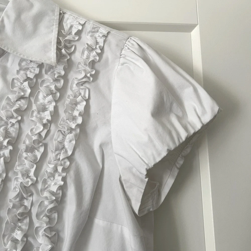 INC International Concepts White Ruffle Button Down Shirt - Picture 2 of 5